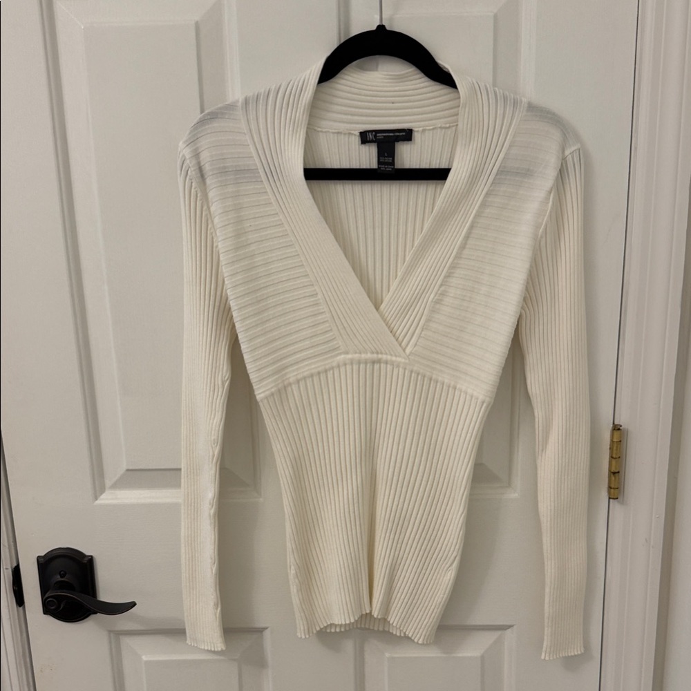 INC International Concepts Cream Ribbed Sweater